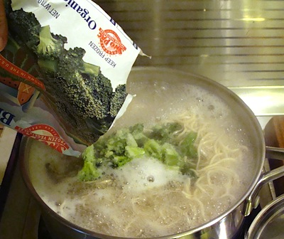 adding frozen vegetables