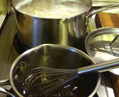 cooking sauce and noodles