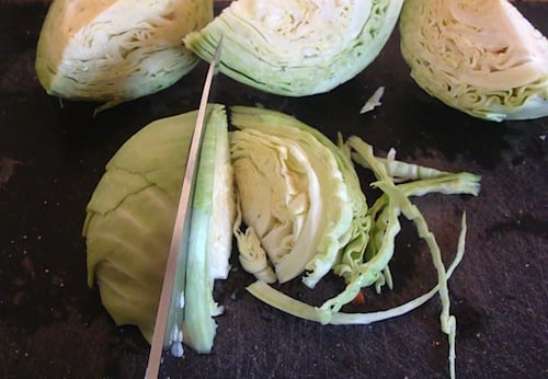 cutting cabbage