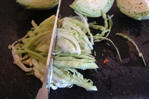 slicing cabbage
