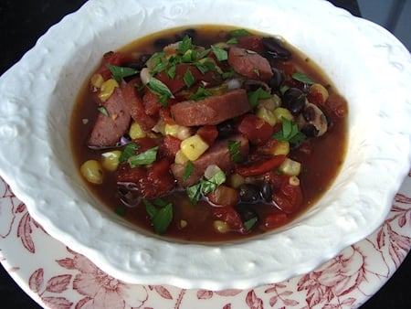black bean-sausage soup bowl