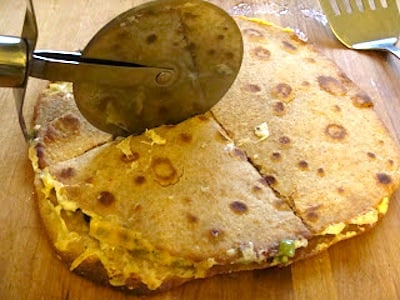 cutting black bean quesadilla