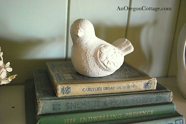 dove on books painted thrift store animals
