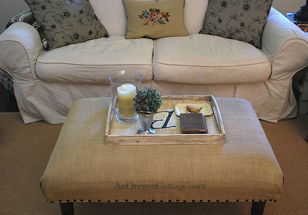 monogram tray on footstool