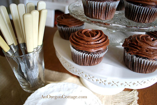 Chocolate Zucchini Cupcake on Stand