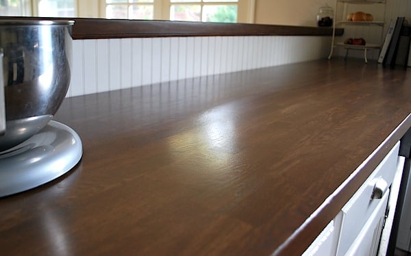Dark stained Ikea wood counters Dark stained Ikea wood counters