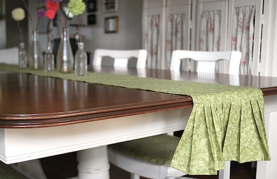 table runner with pom-pom flowers